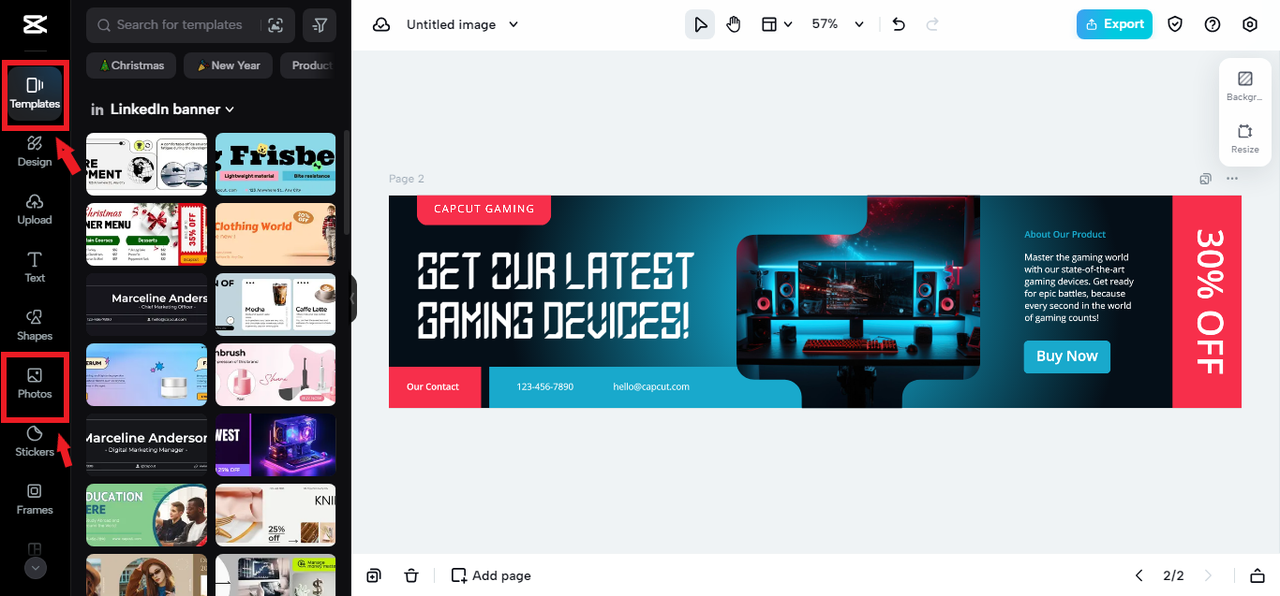 Templates and Photos library in CapCut Online