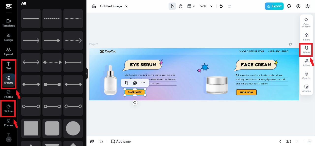 Creative elements in CapCut Online