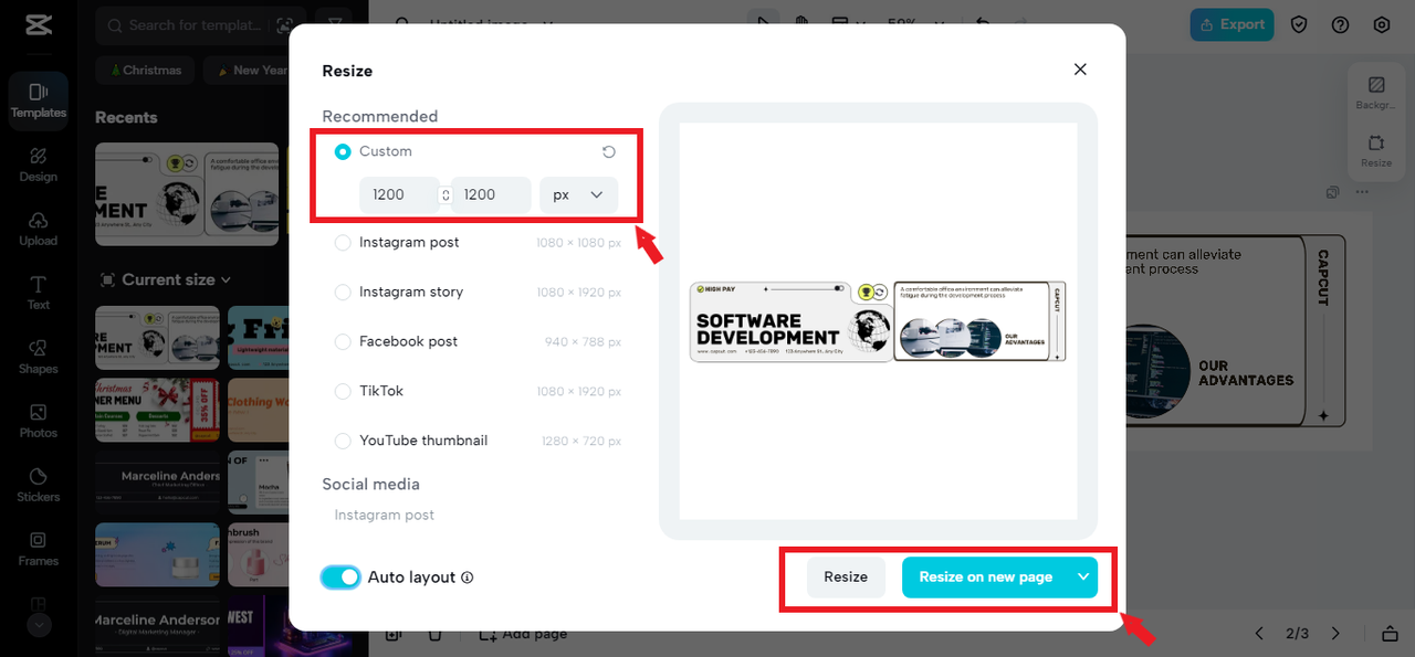 Resize LinkedIn post in CapCut Online