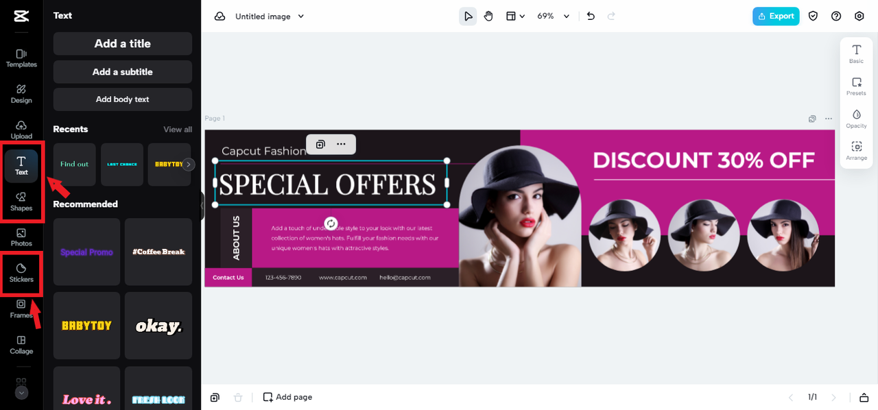 Creative elements in CapCut Online