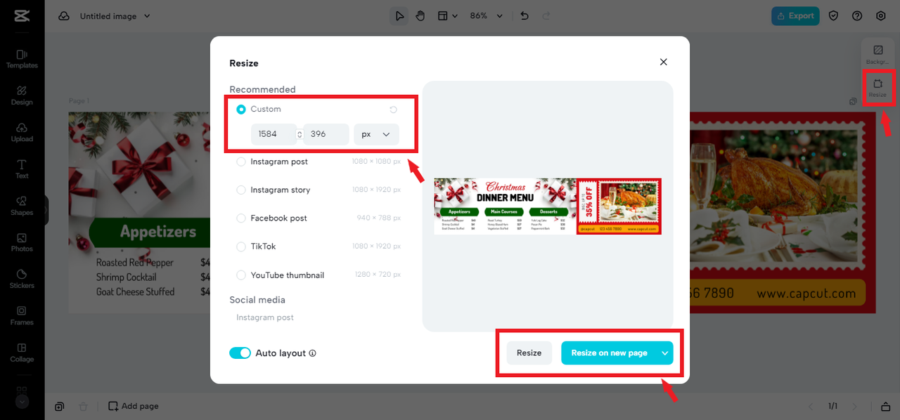 Resize tool in CapCut Online