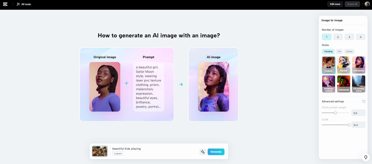 Generate image with CapCut image to image