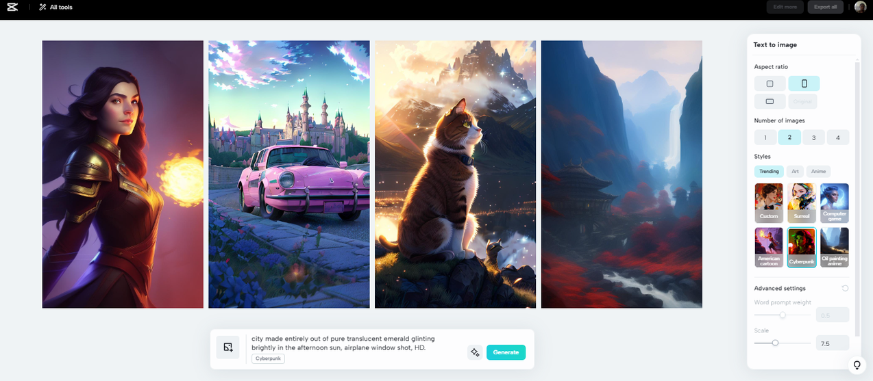 Enter text prompts in CapCut text to image