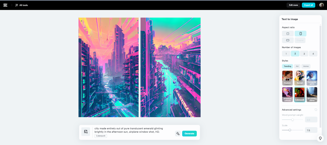 Generate image with CapCut text to image
