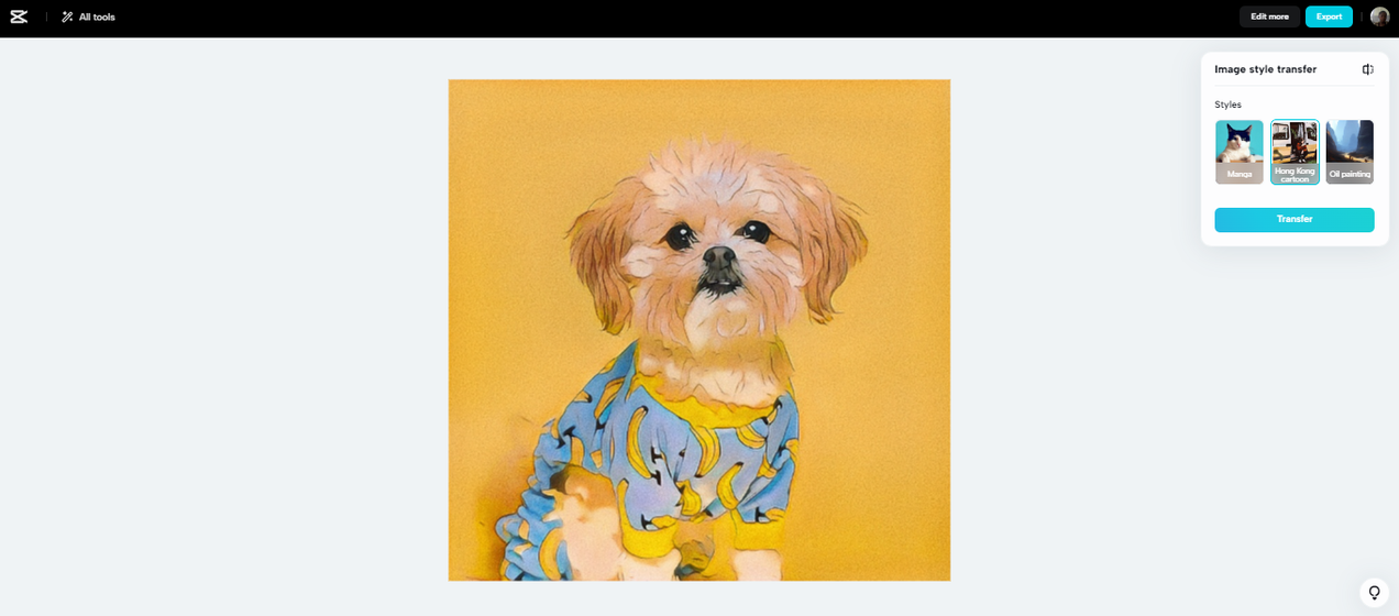 Export image in CapCut image style transfer