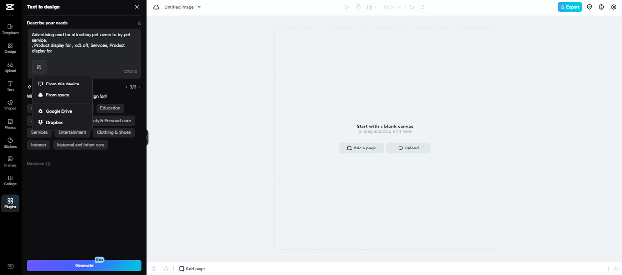 Upload product image in CapCut text to design