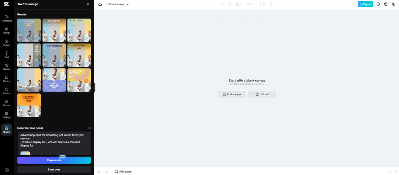 Generate product design in CapCut text to design