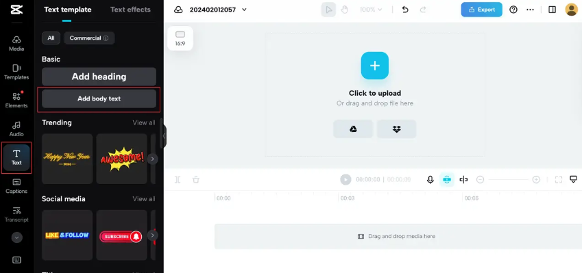 How to upload text to the CapCut online text to speech maker free