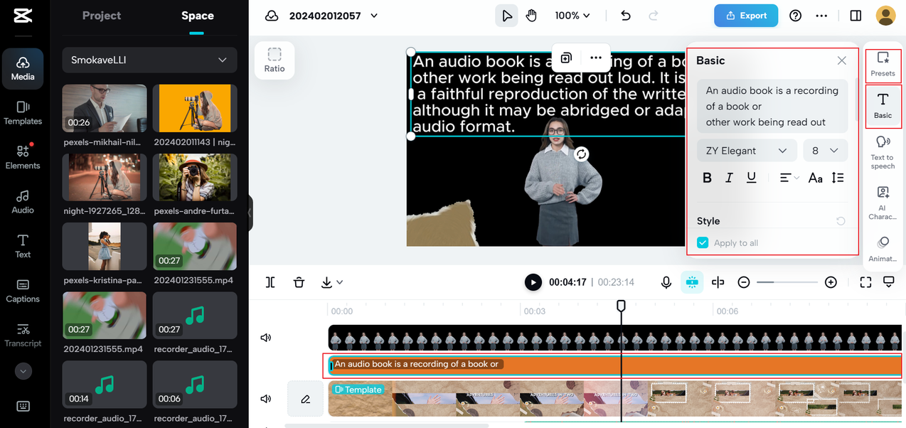 Font styles on CapCut's online text to speech free generator