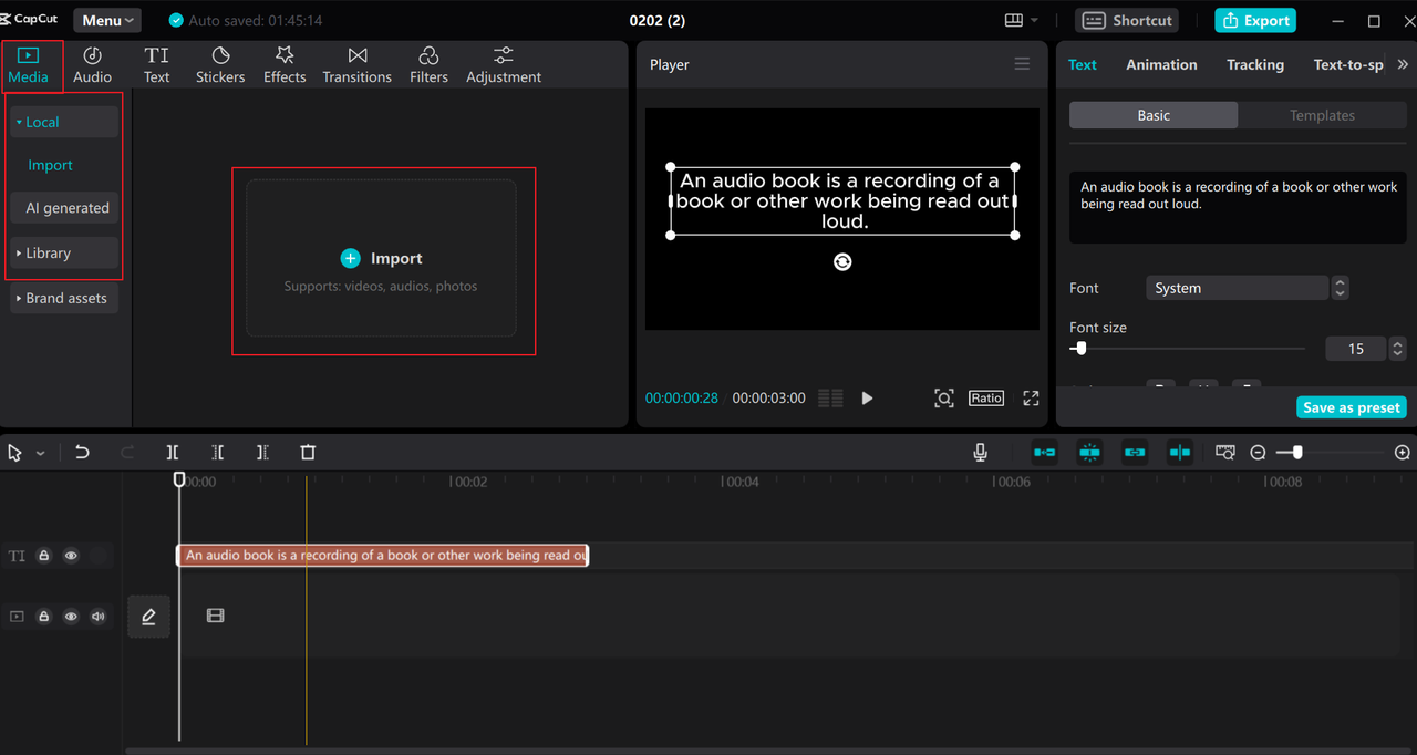 Upload media to CapCut desktop video editor and text speech generator free