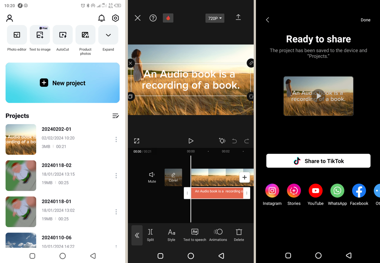 Convert text to speech on CapCut mobile text to speech generator free