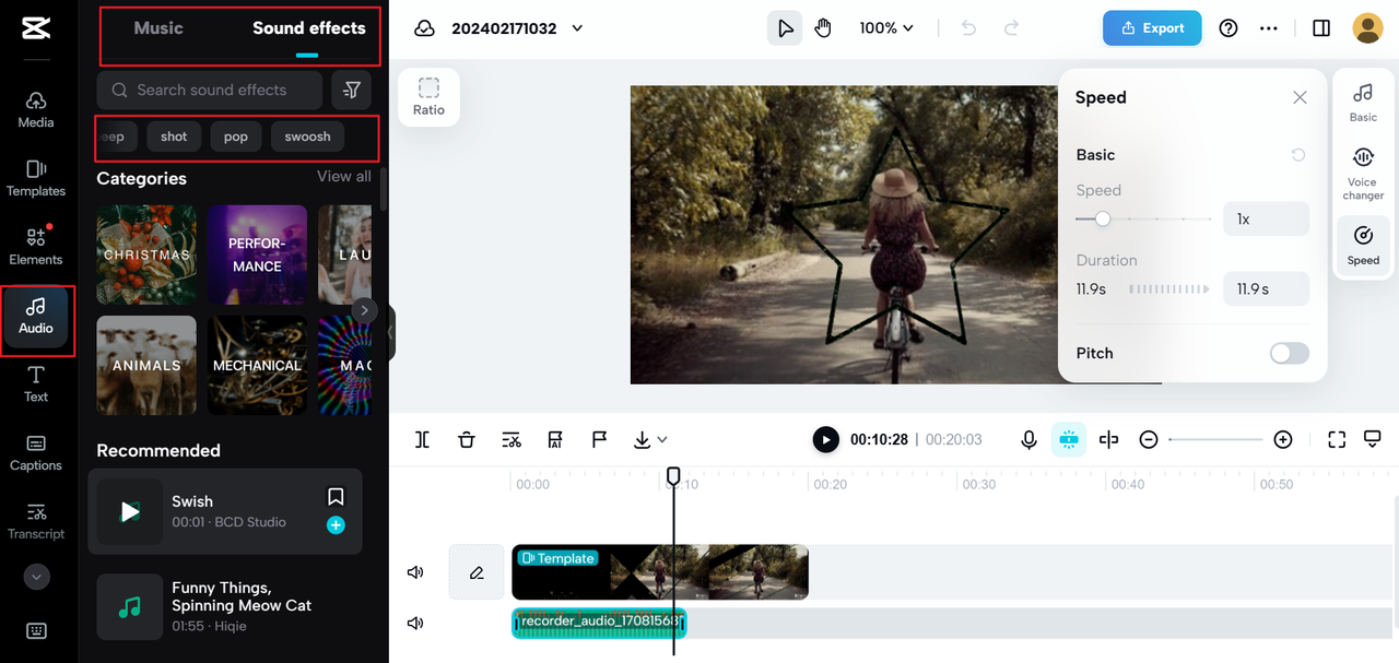 Audio resources on the best free audio recording and editing software, CapCut web editor