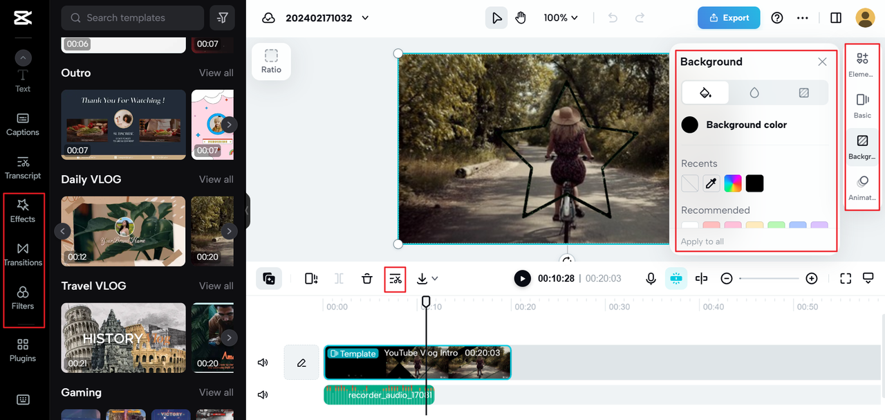 Video editing features on the CapCut online video editor, the best free audio recording and editing software
