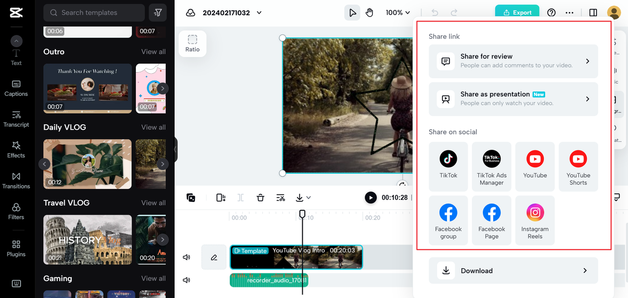 How to post to social media from CapCut online editor, the best free audio recording and editing software