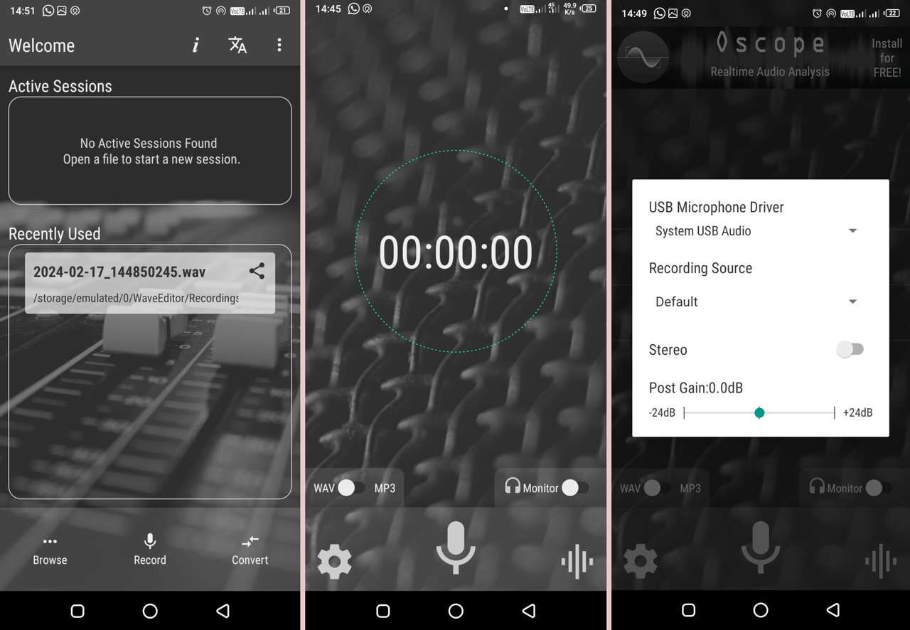 WaveEditor free audio recording and editing software interface