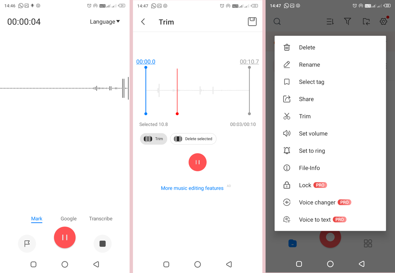 Voice Recorder Audio Sound MP3 free voice recording and editing software interface