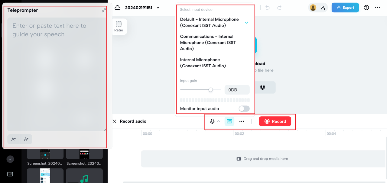 Record on CapCut online free audio recording software