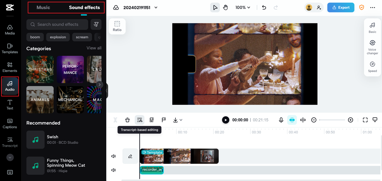 How to add music and sound effects on CapCut online free audio recording software