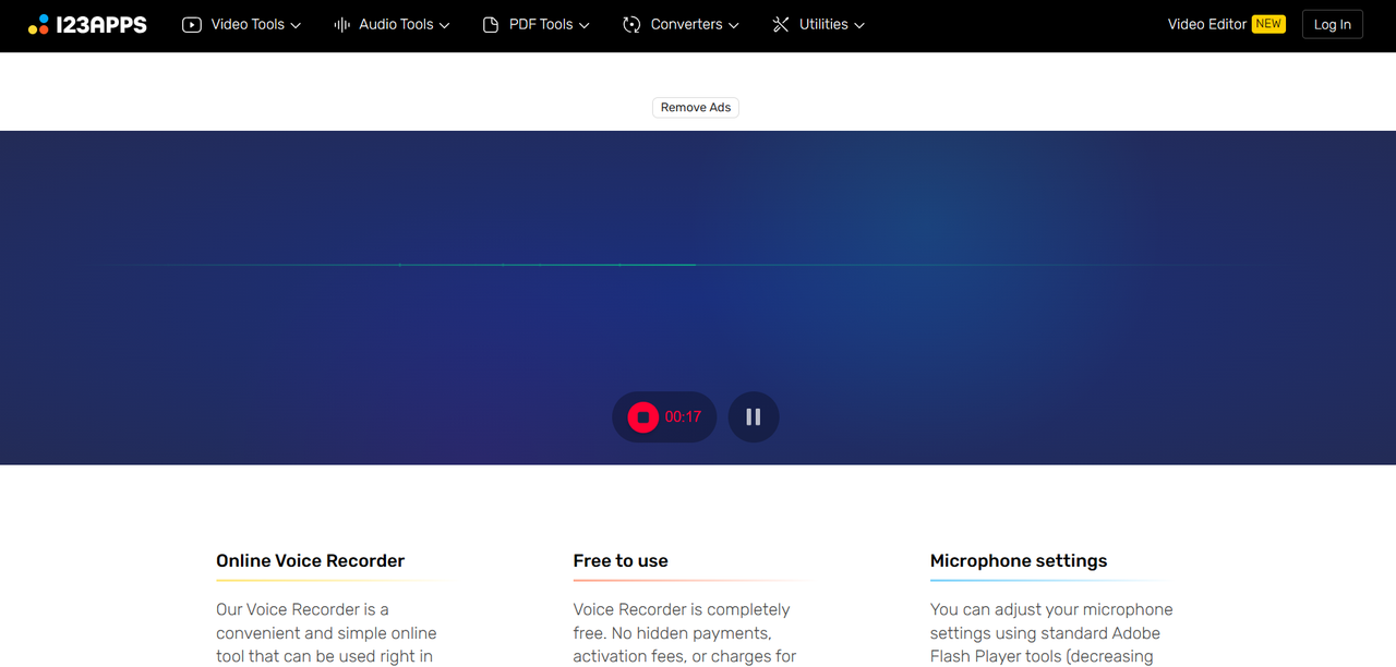 123APPS free audio recording software interface