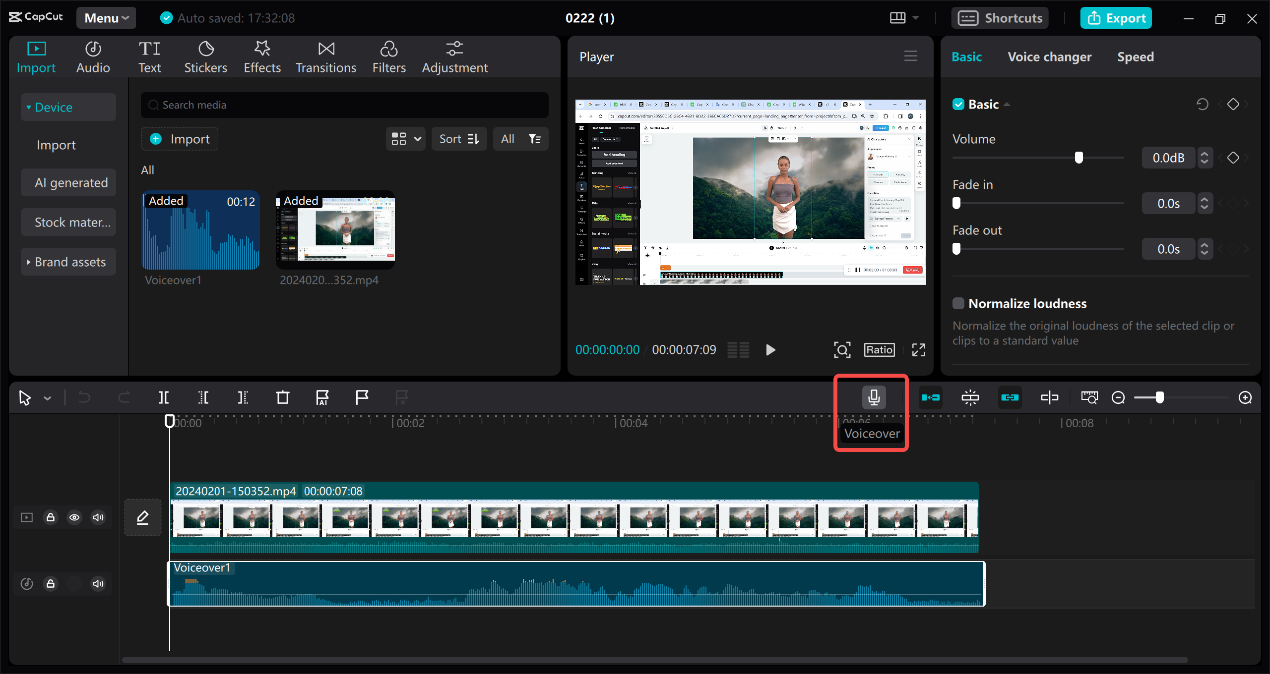 Launch CapCut and access voice recorder feature