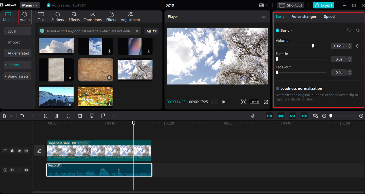 Audio editing options on the CapCut desktop editor and free audio recording software