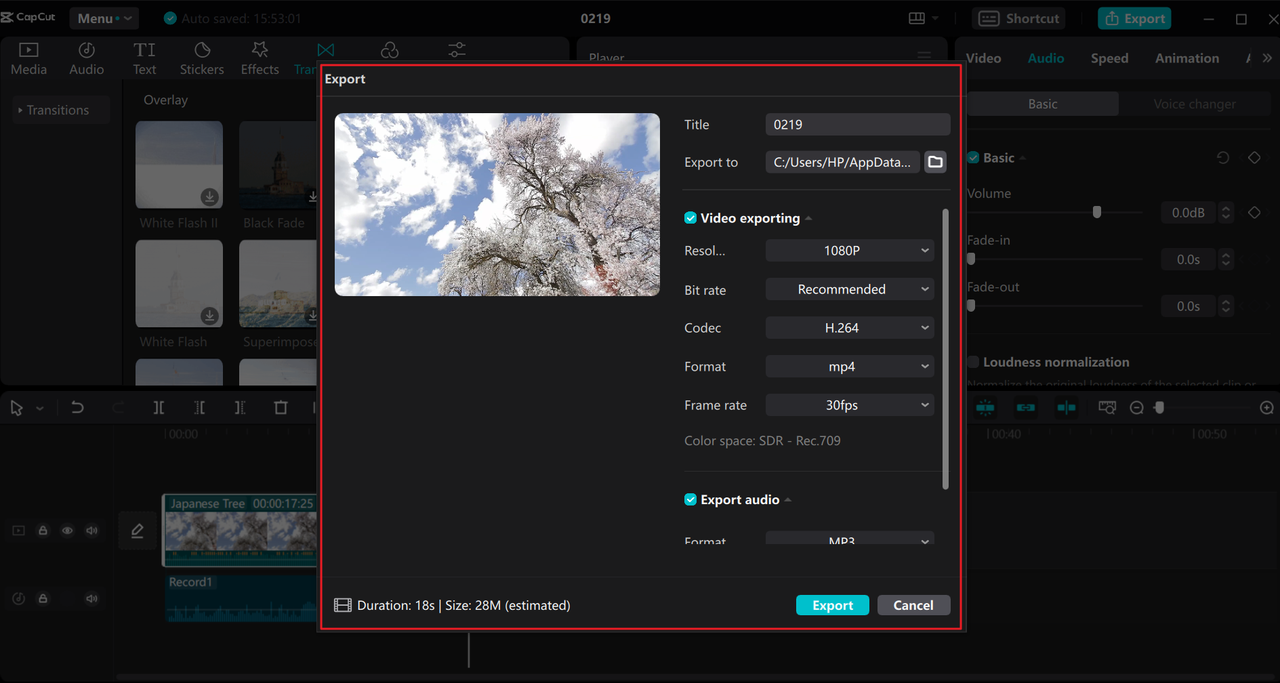 Export video or audio from the CapCut desktop editor and free audio recording software