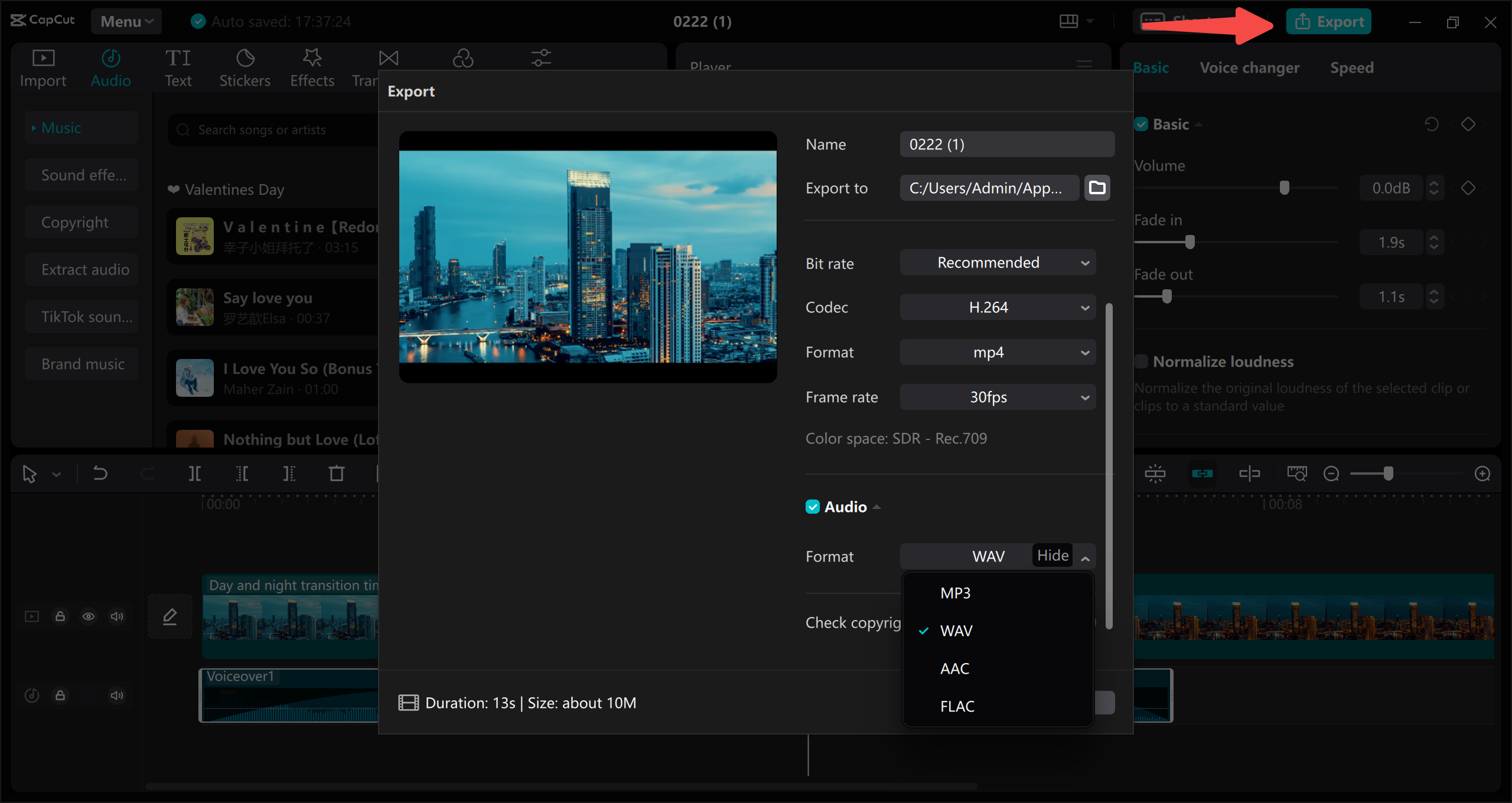 Export and share the audio