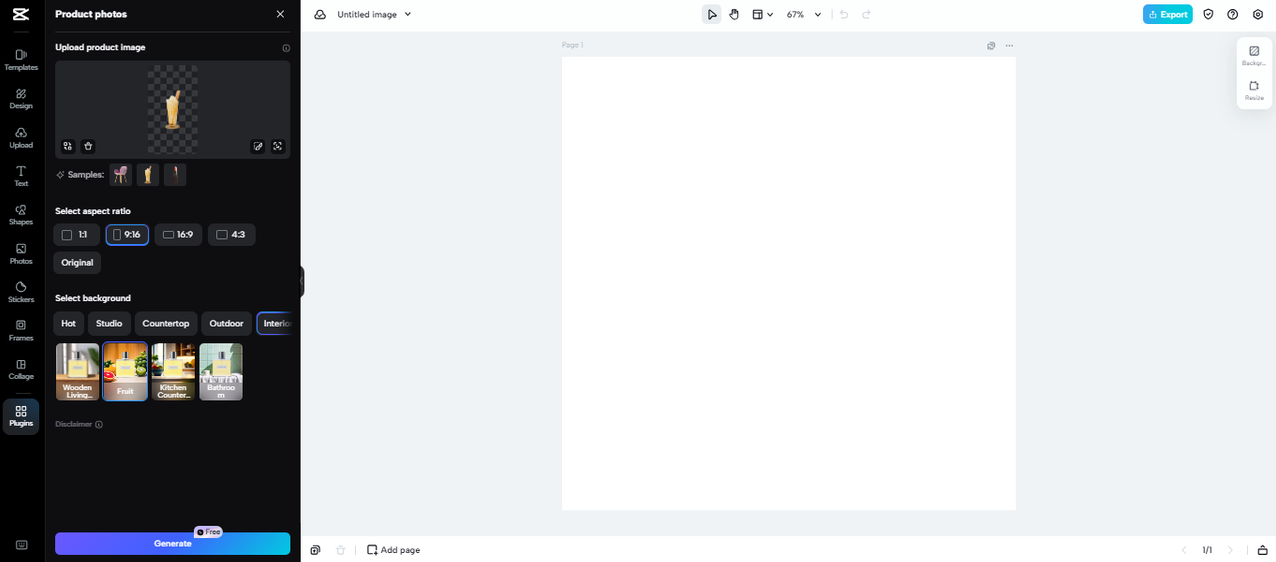 Generate product photo with CapCut product photo tool