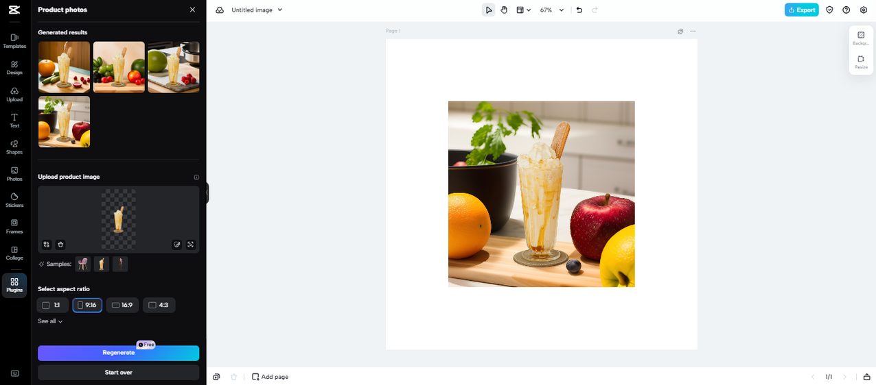 Generated product image in CapCut product photos