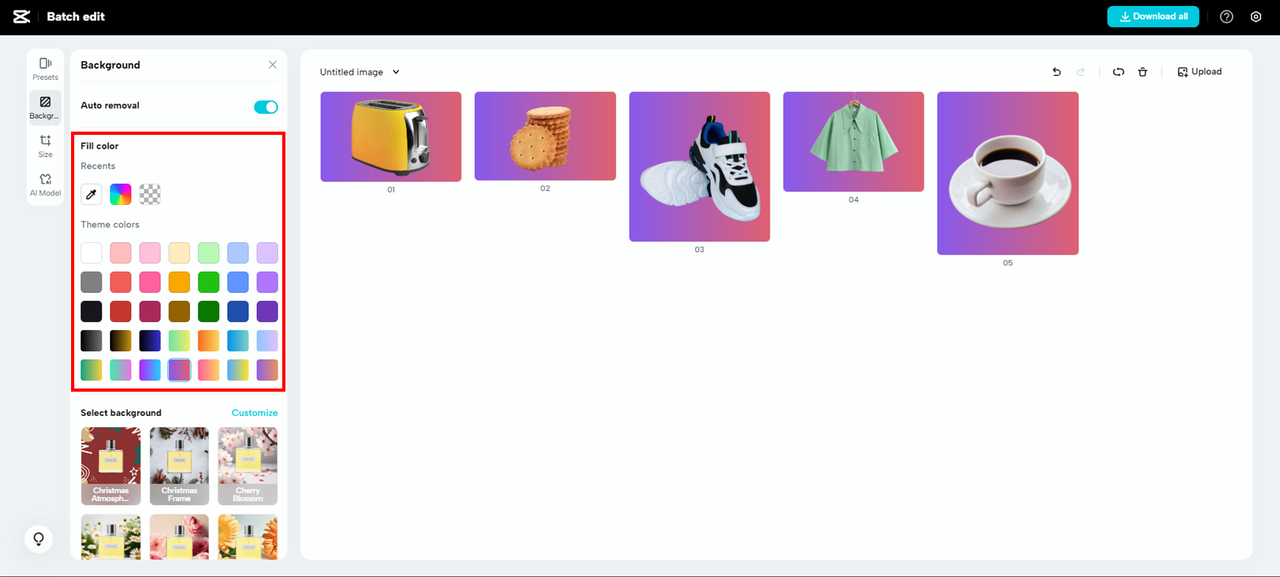 customize solid colors in background