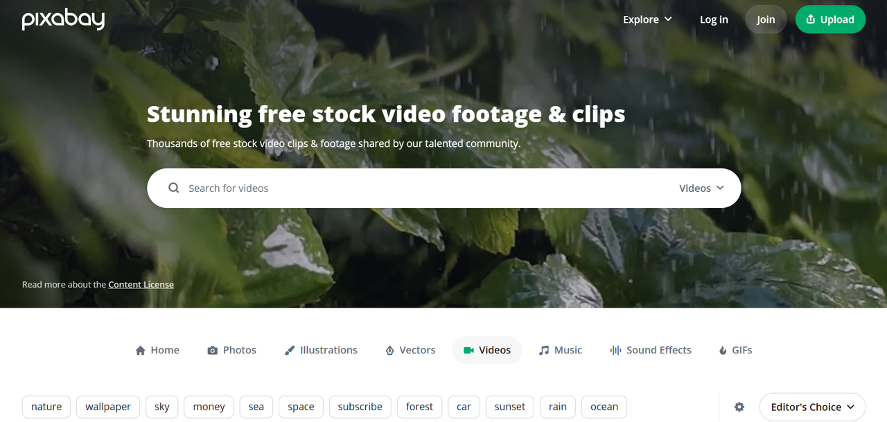 Pixabay free videos for commercial use interface