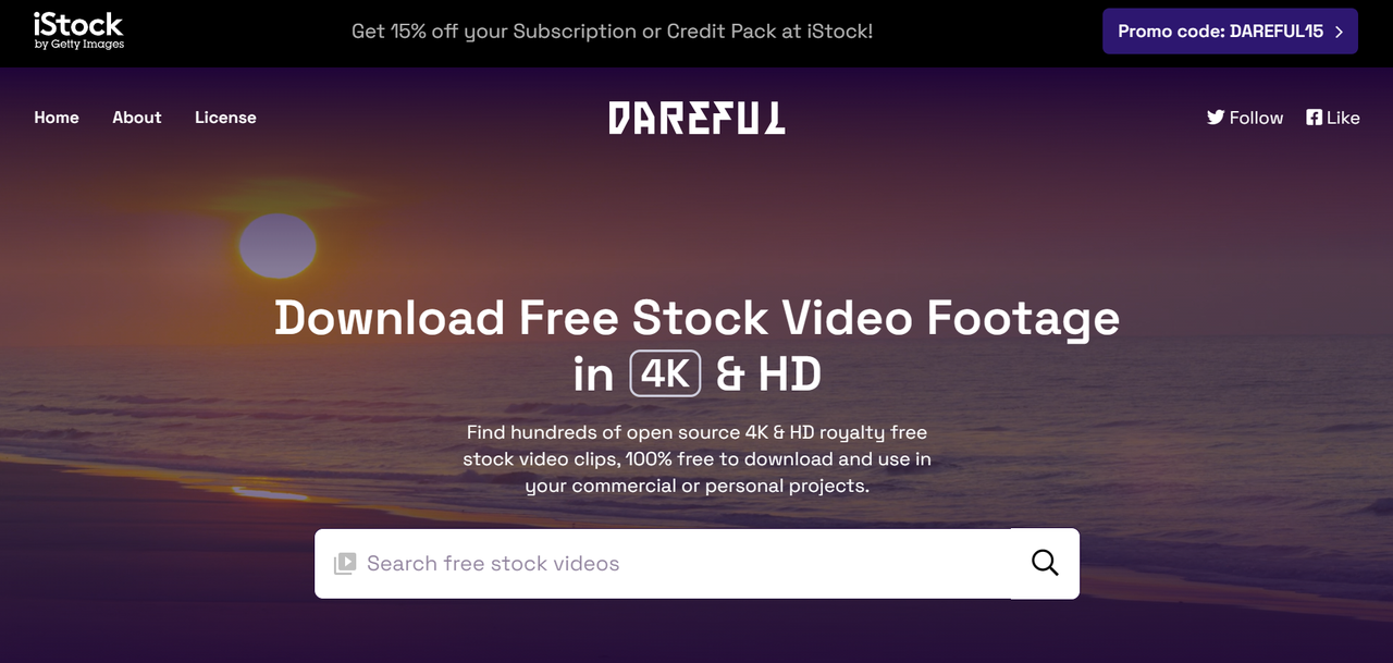 Dareful free videos for commercial use interface