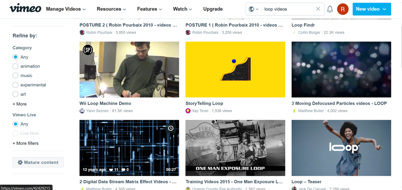 Vimeo background loop videos interface