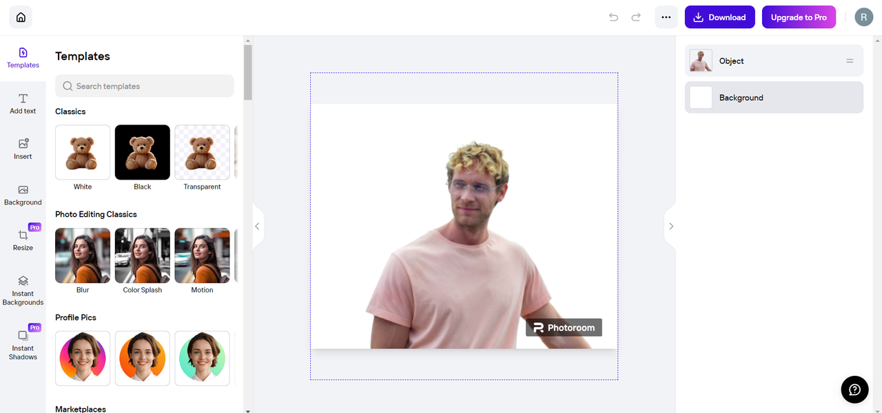 Photoroom background removal interface