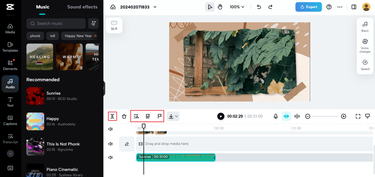 Edit audio on the CapCut online music studio app