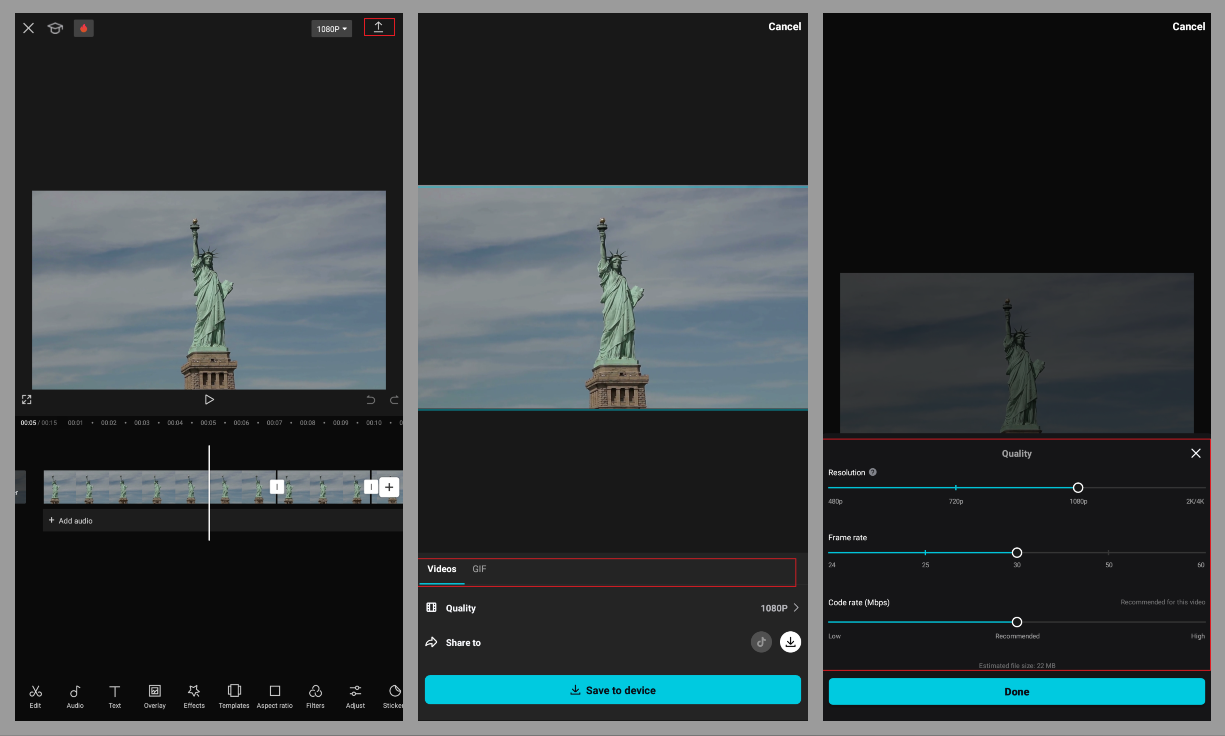 export looped video on CapCut mobile