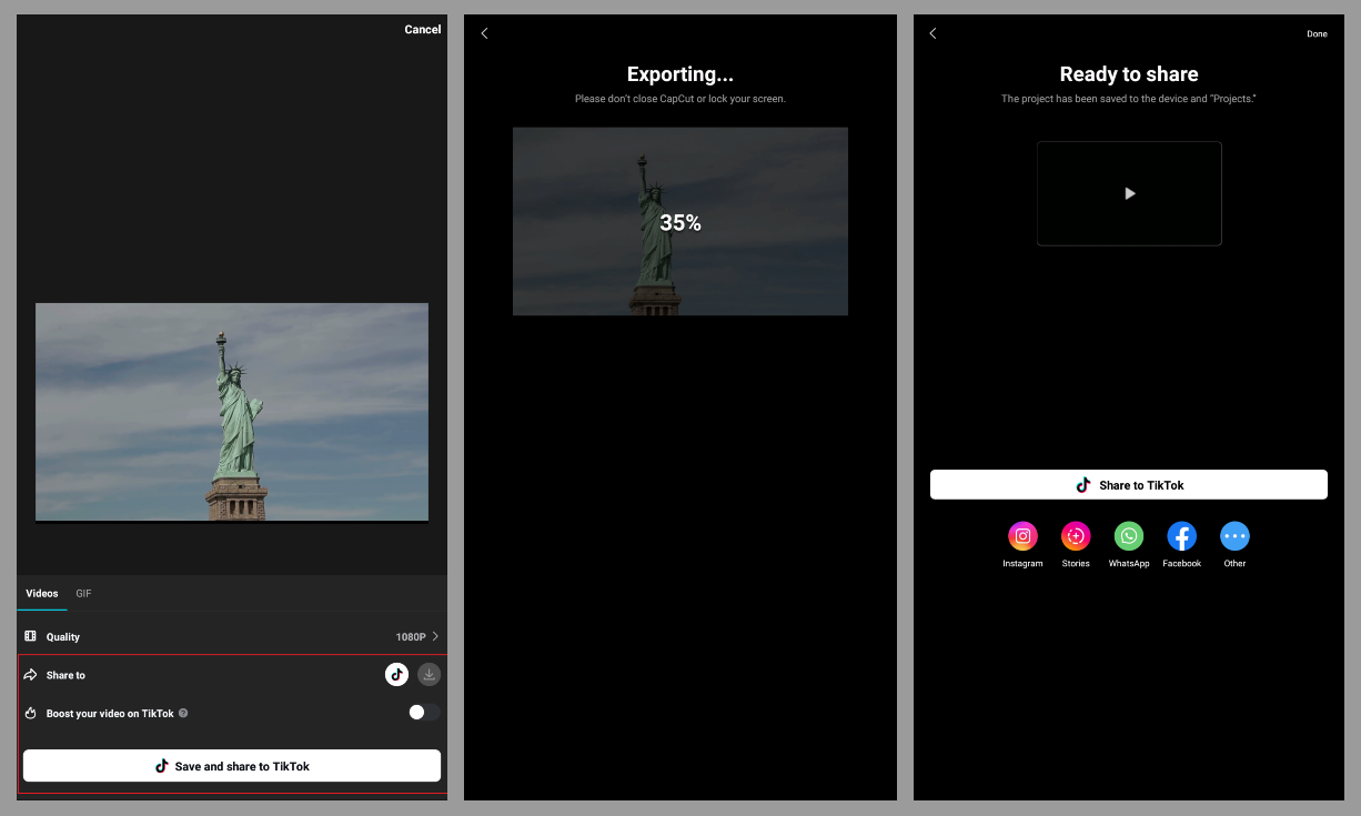 share looped video on CapCut mobile
