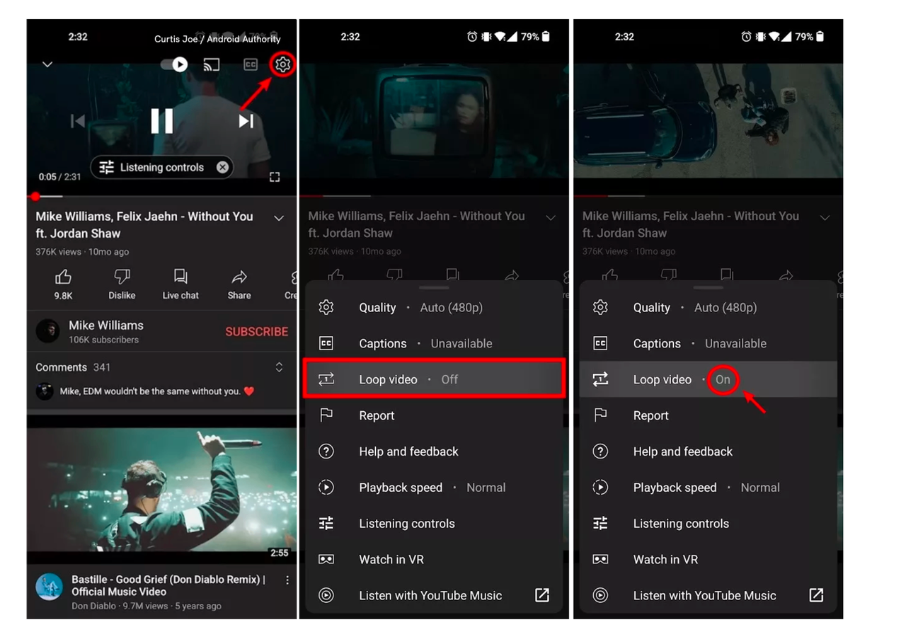 how to loop YouTube video