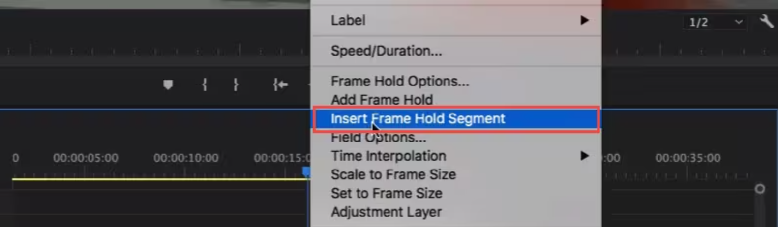 Way 4: Insert frame hold segment in Premiere Pro