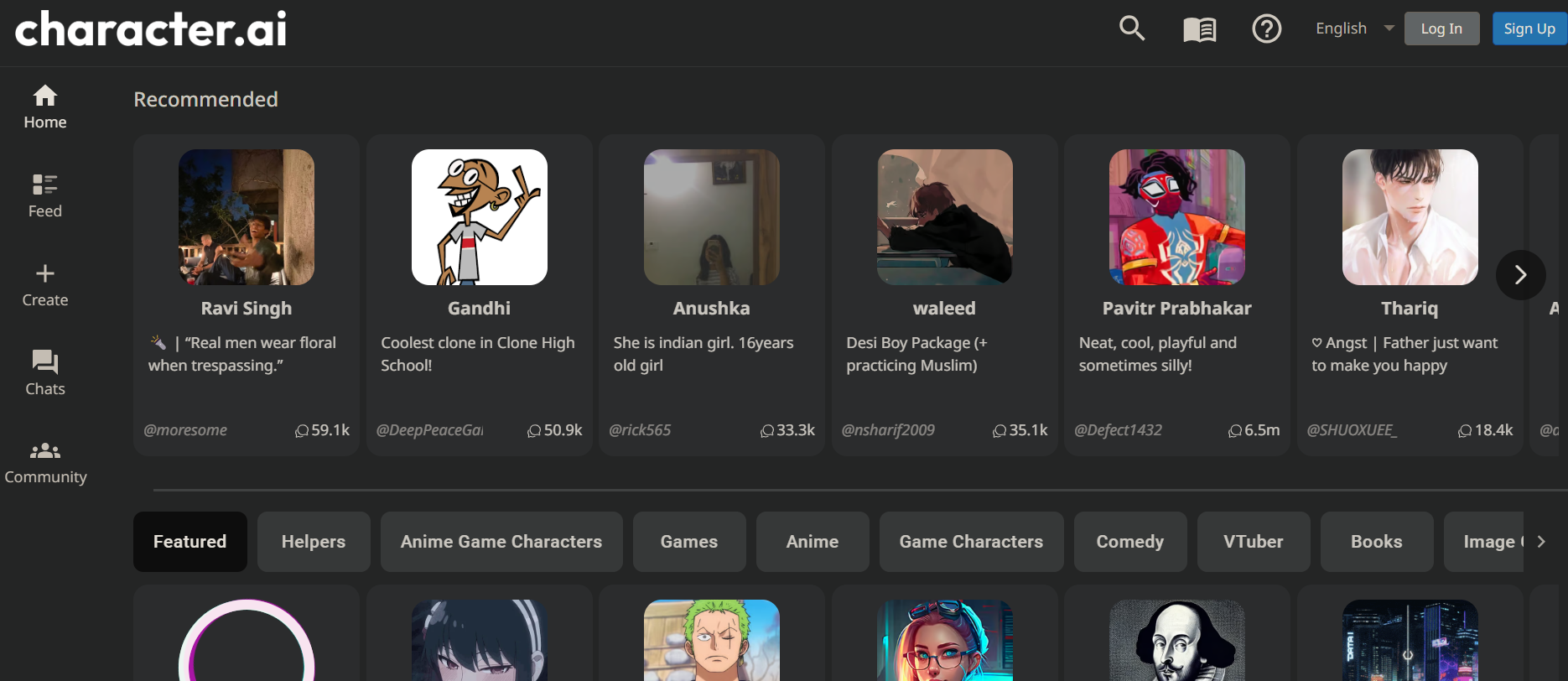 Character.ai website interface