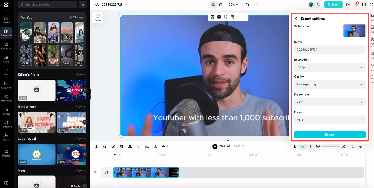 Export MOV to MP4 with CapCut online video editor