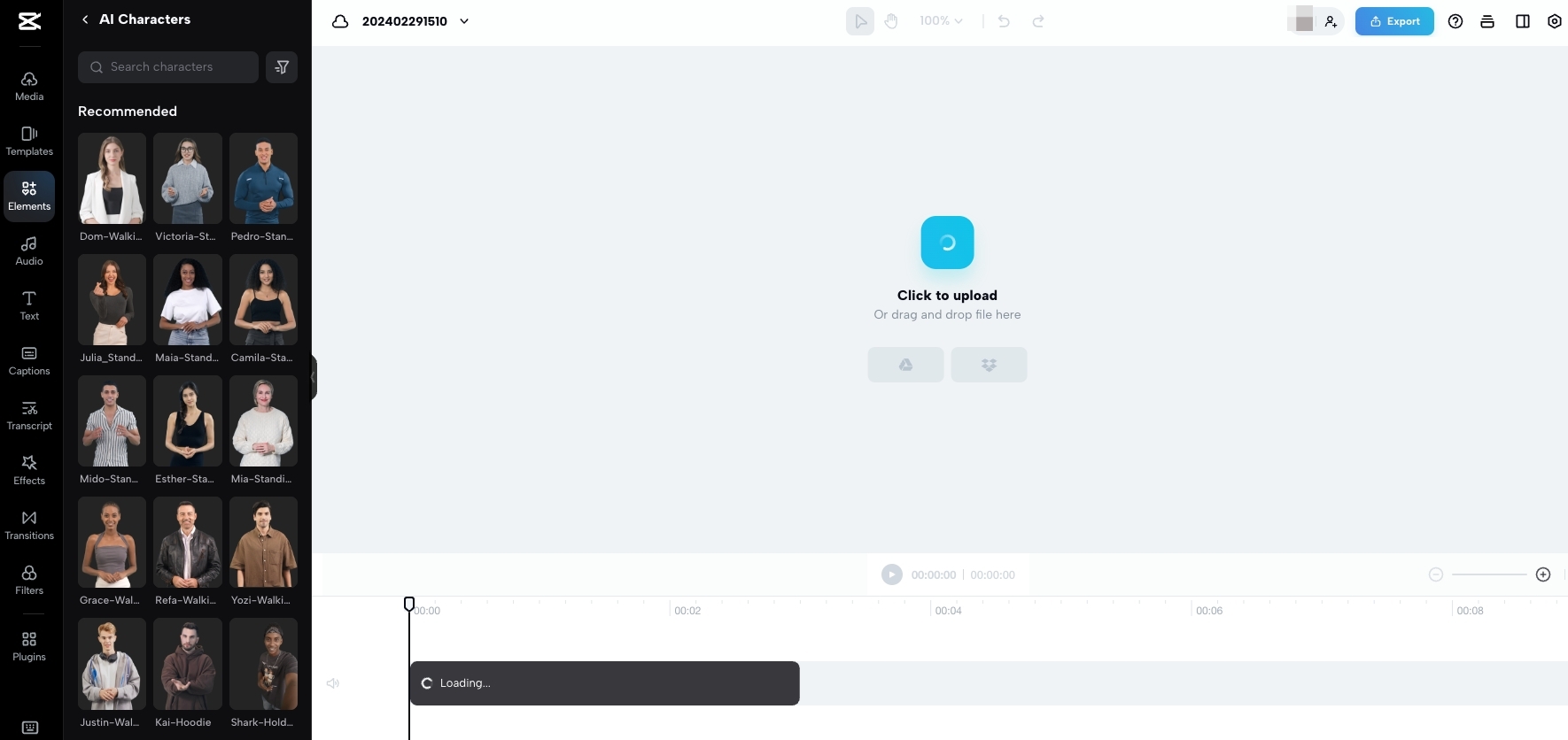 Step 1: A screenshot showing the AI avatar selection screen in the CapCut editor.