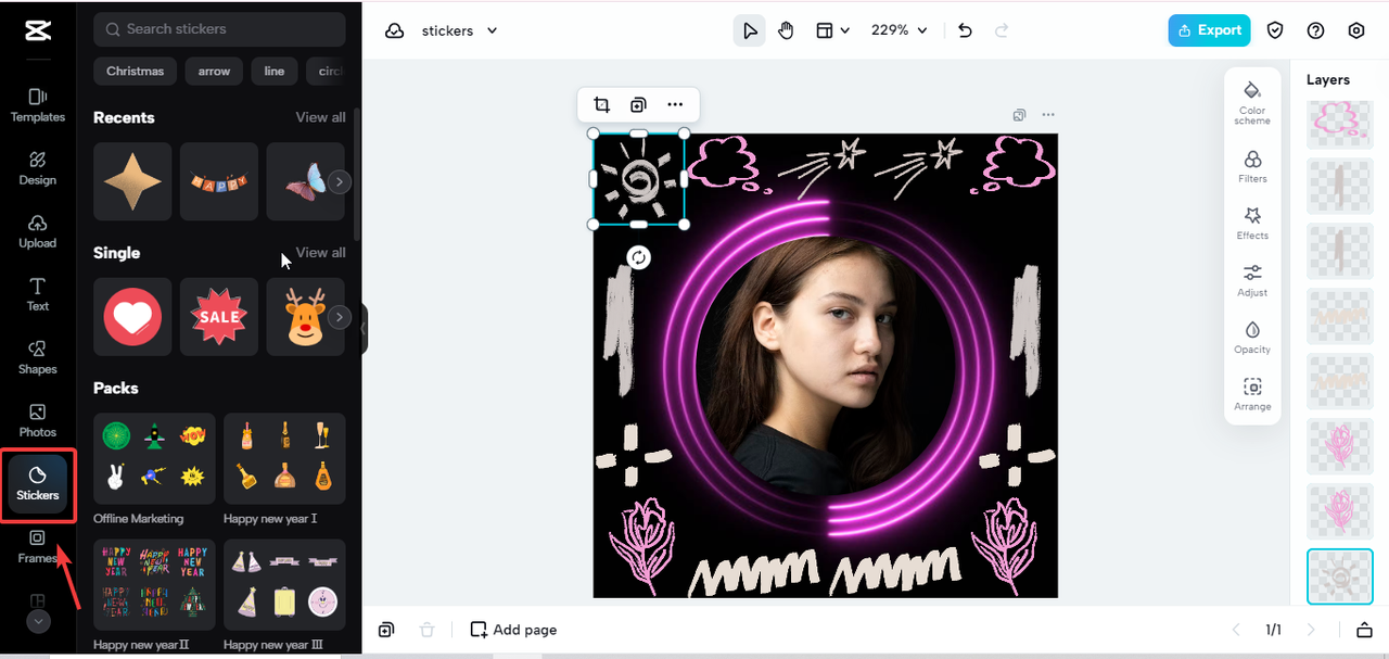 Add custom stickes on CapCut online