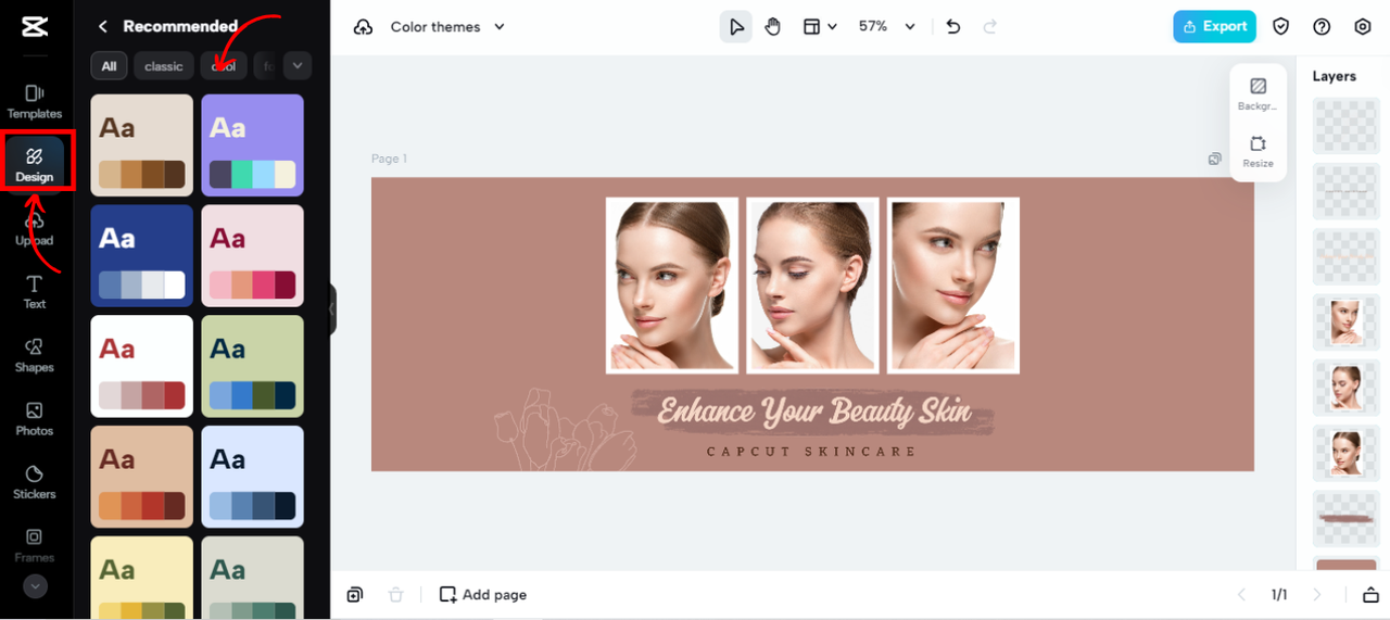 CapCut online branding color themes