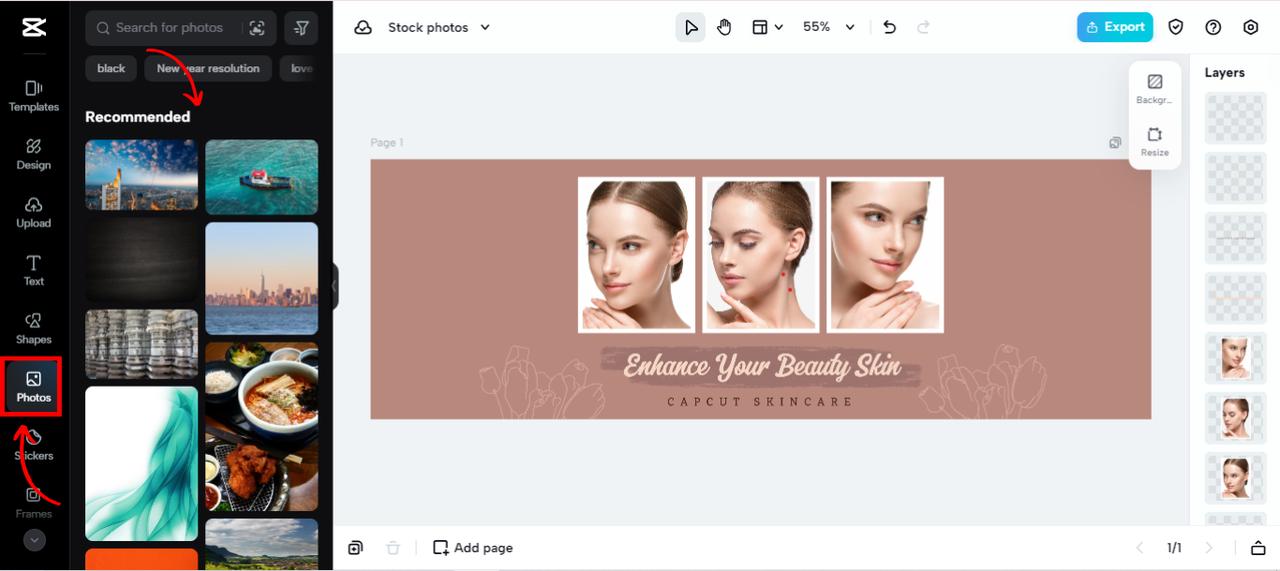 CapCut online stock library 