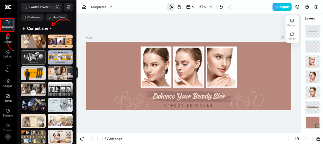 CapCut online editable Twitter cover templates