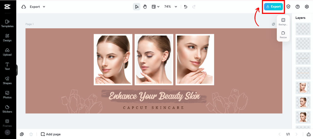 Exporting Twitter cover on CapCut Online