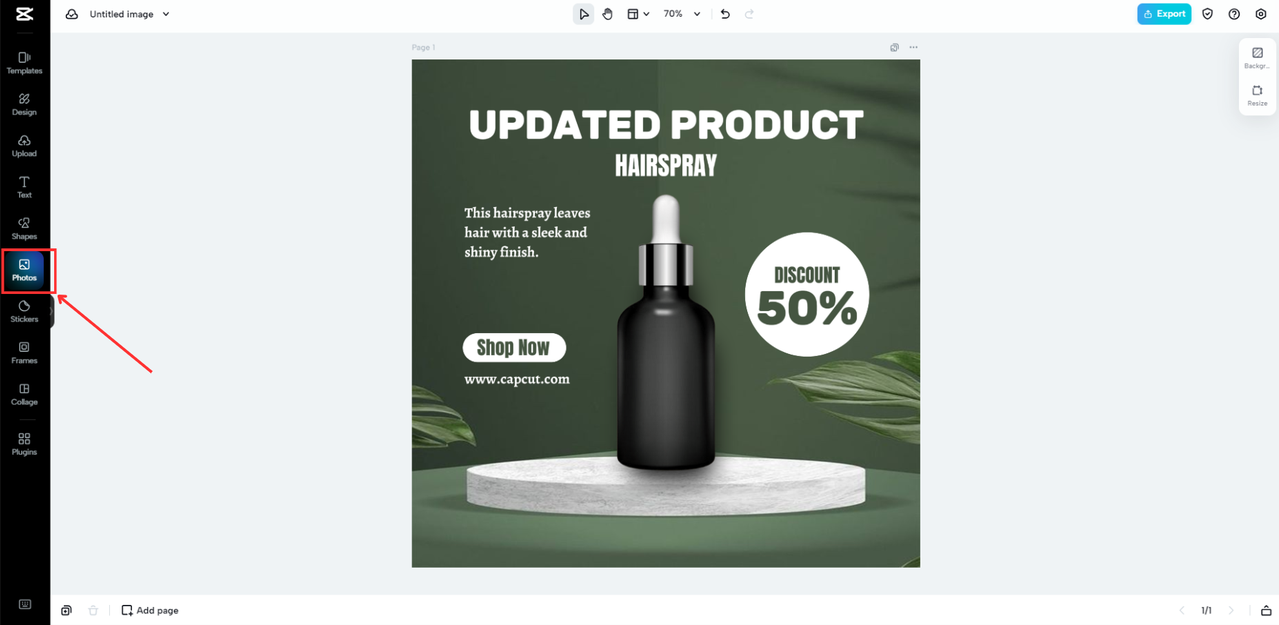 CapCut Online's Interface showing hot to access Stock Images