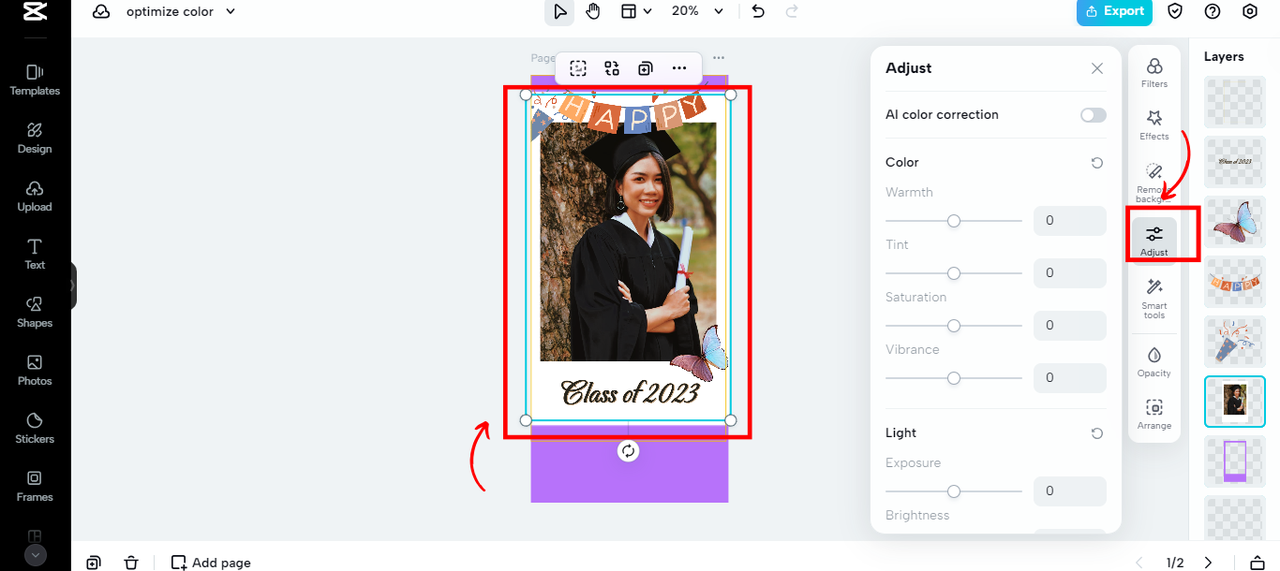CapCut Online color adjustments
