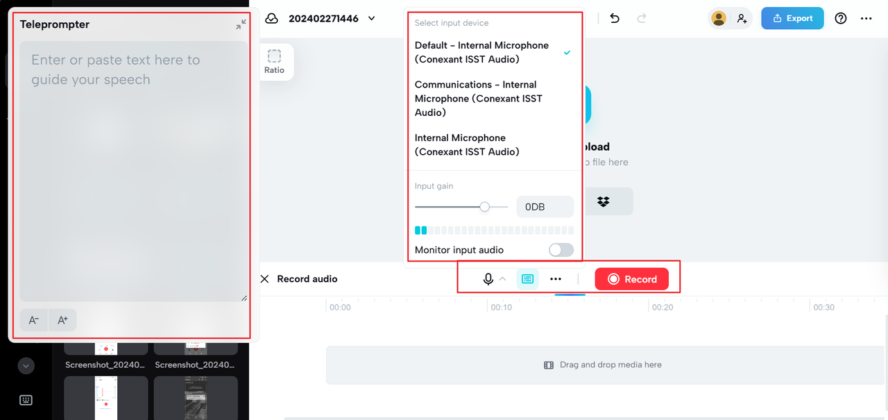 Record audio on CapCut web editor and voice recorder on iPhone